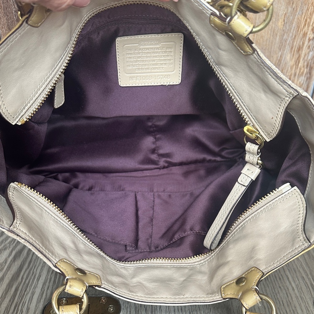 Coach 15748 Mia Inlaid Natural Multicolor Paten Leather Suede Tote Shoulder Bag - Picture 12 of 16